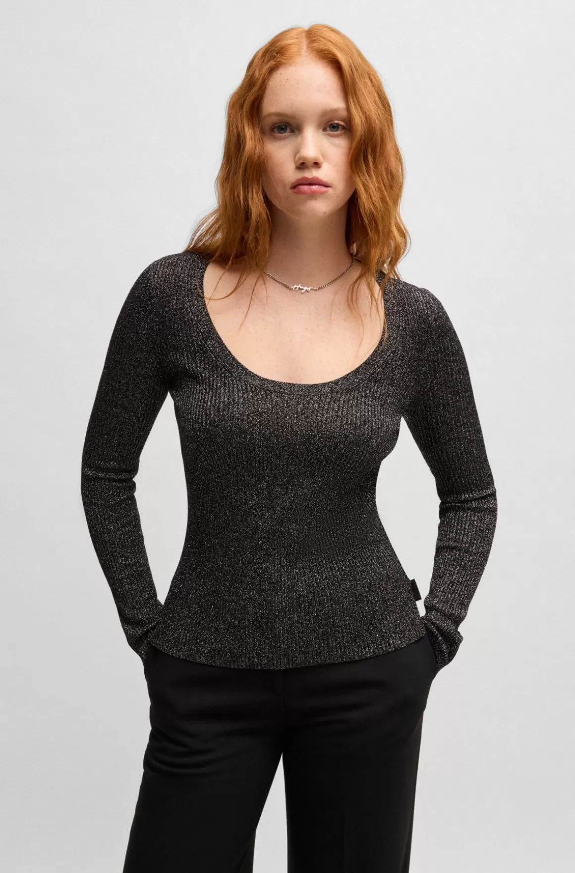 HUGO BOSS Sweater Med Slim Fit I Blødt Materiale Med Glittereffekt