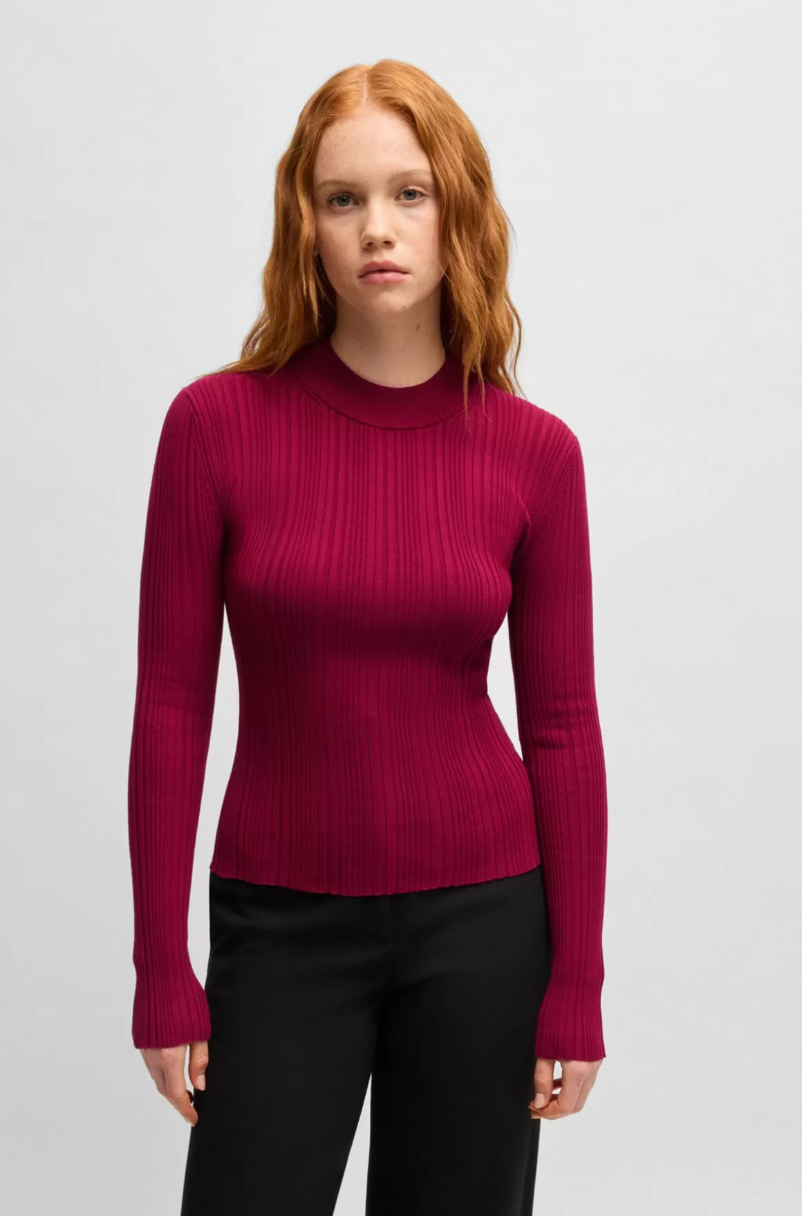 HUGO BOSS Sweater Med Slim Fit Og Ribstruktur