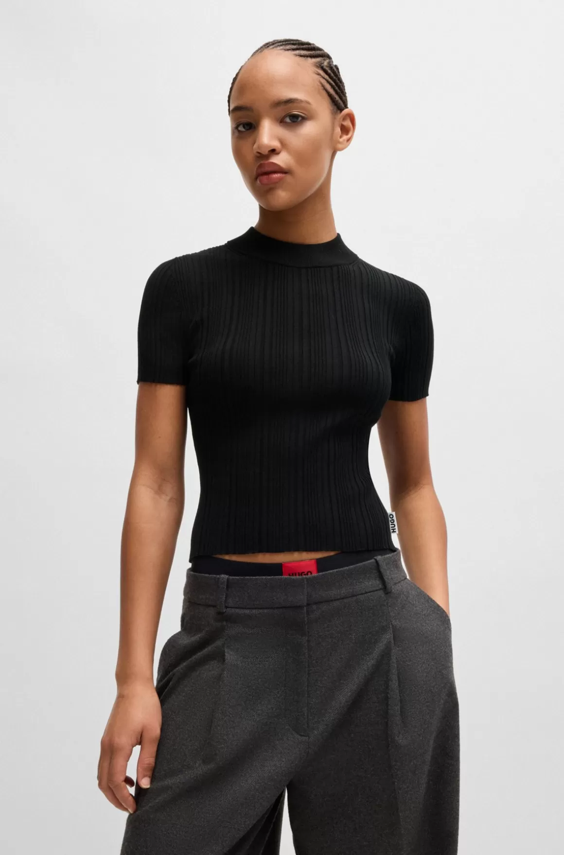 HUGO BOSS Sweater Med Uregelmæssig Ribstrikket Struktur Og Høj Hals