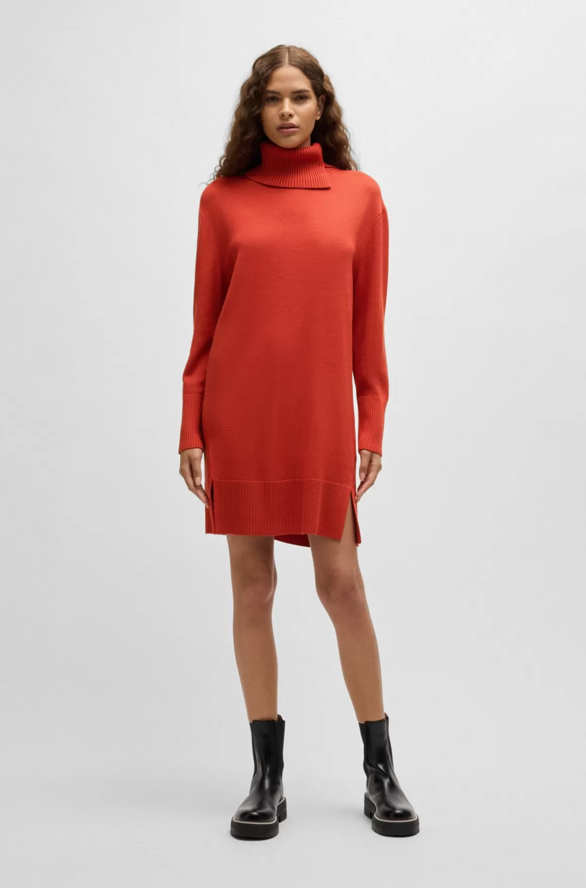HUGO BOSS Sweaterkjole I Uldblanding Med Slids I Kraven Og Forneden