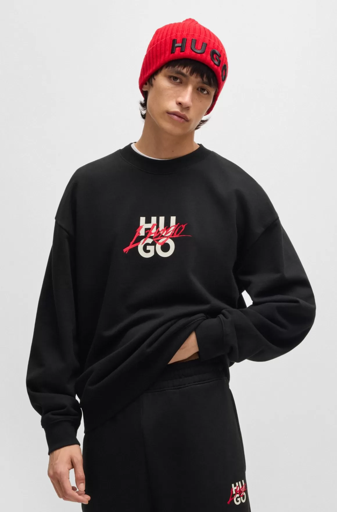 HUGO BOSS Sweatshirt Af Bomuld Med Relaxed Fit Og Dobbeltlogo