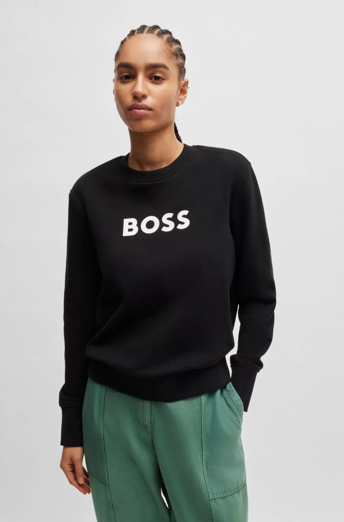 HUGO BOSS Sweatshirt I Bomuldsfrotté Med Logo I Kontrastfarve