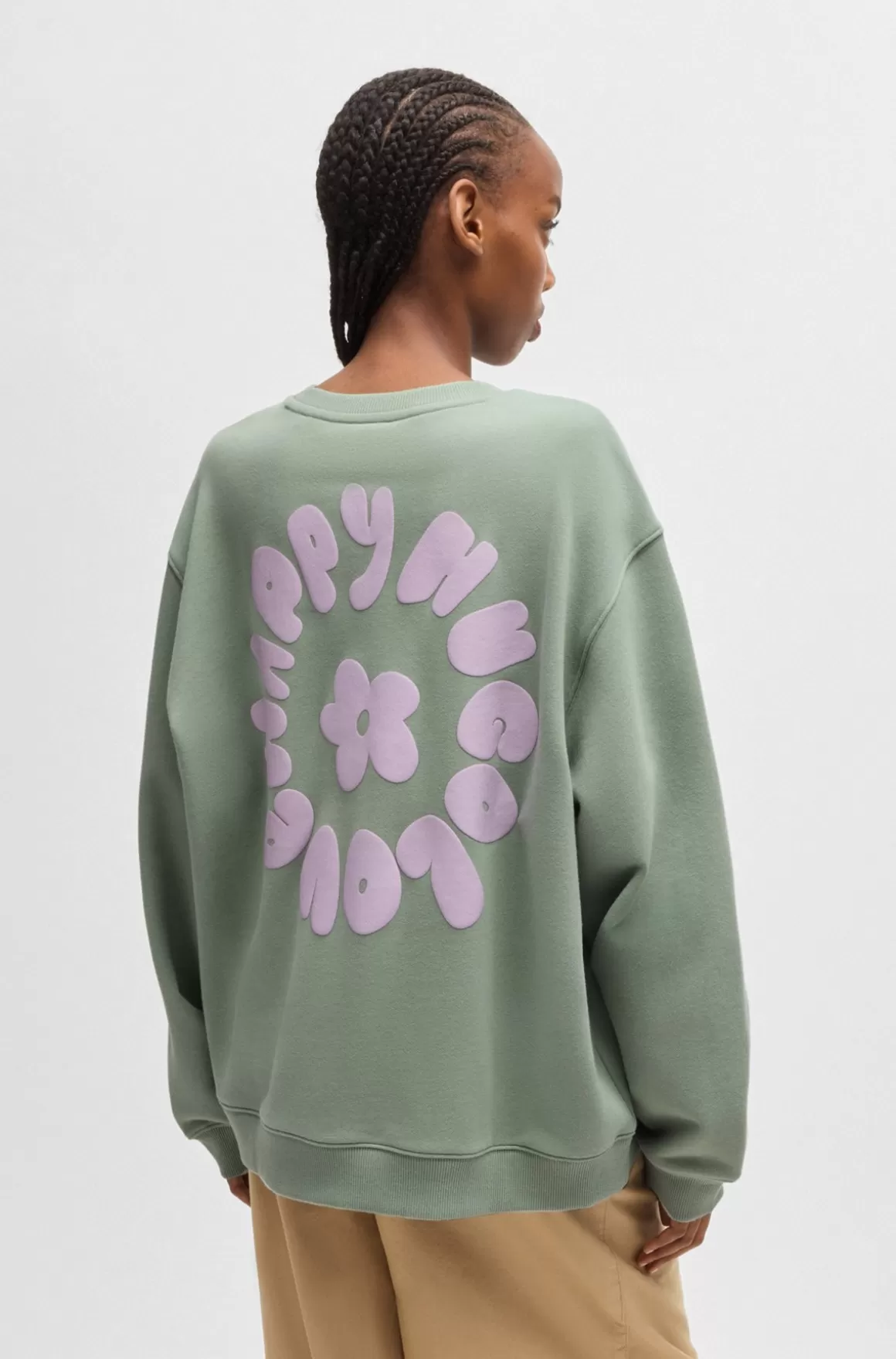 HUGO BOSS Sweatshirt I Bomuldsfrotté Med Oversize Fit Og Sæsonens Print