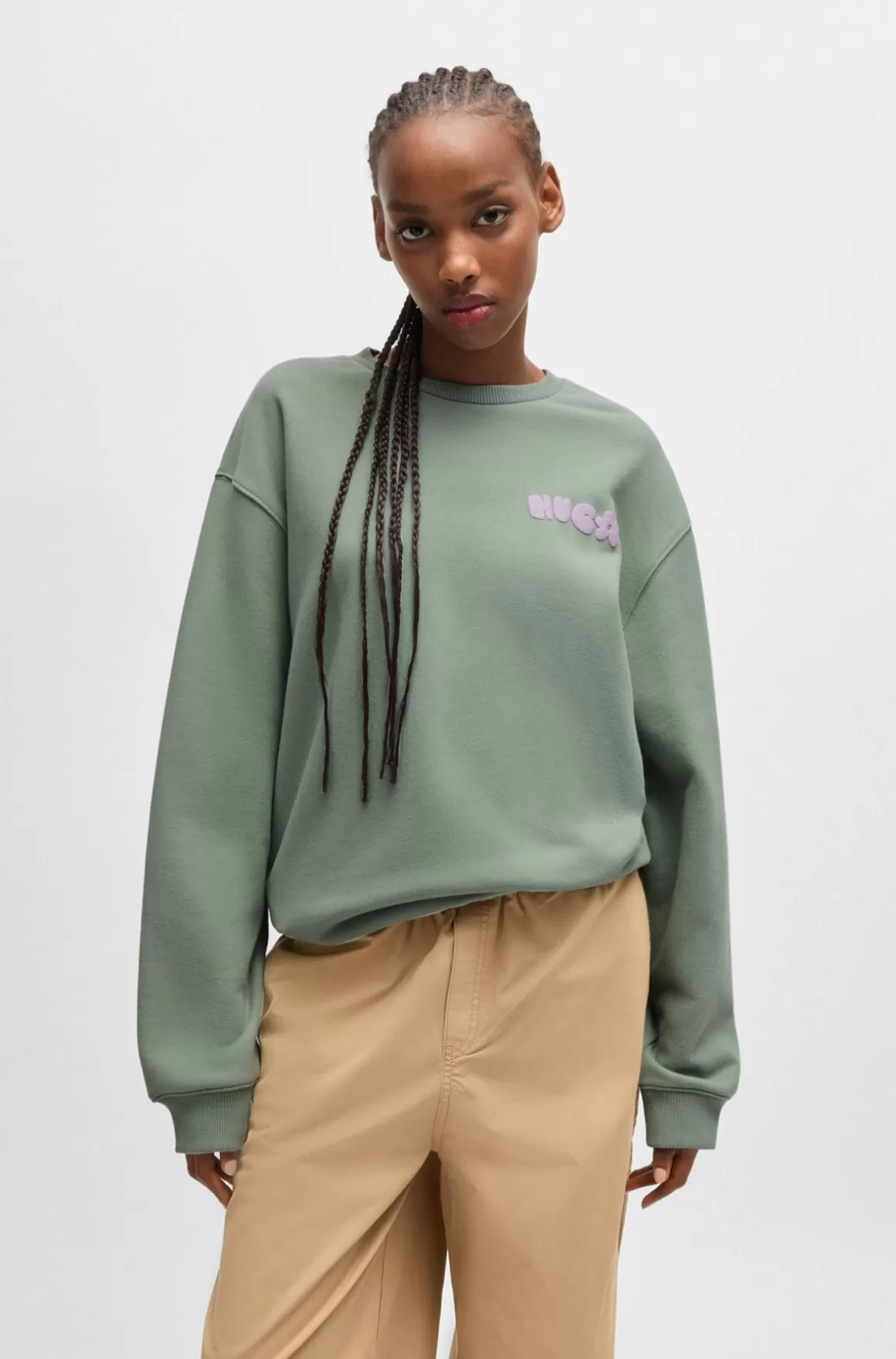 HUGO BOSS Sweatshirt I Bomuldsfrotté Med Oversize Fit Og Sæsonens Print