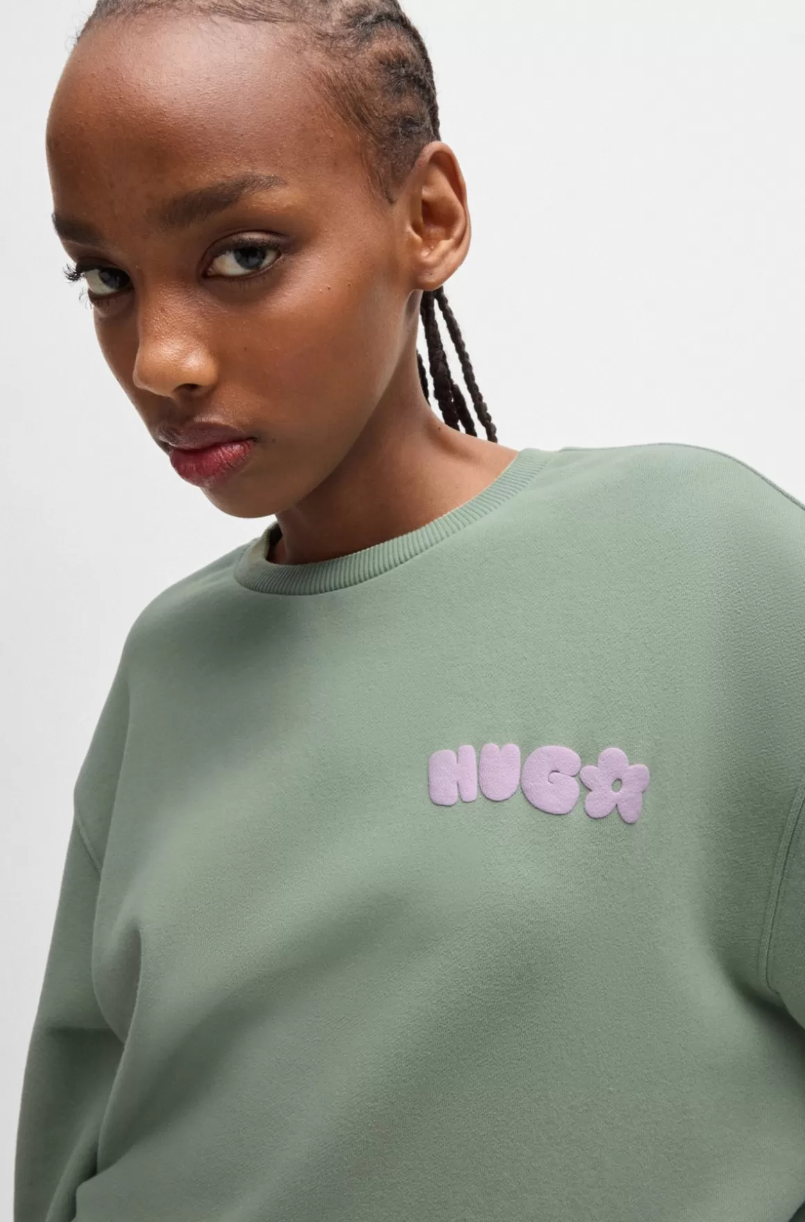 HUGO BOSS Sweatshirt I Bomuldsfrotté Med Oversize Fit Og Sæsonens Print