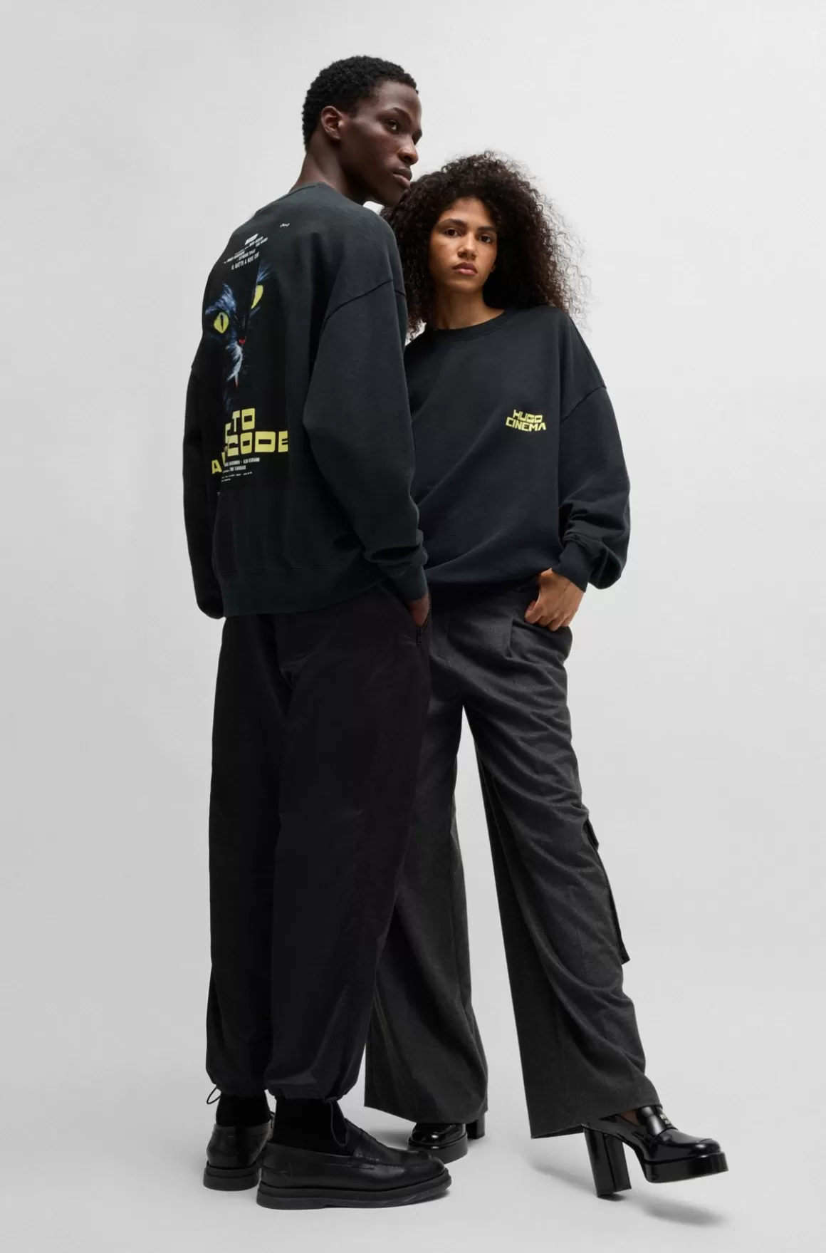 HUGO BOSS Sweatshirt I Bomuldsfrotté Med Slub-effekt Og Grafisk Katteprint