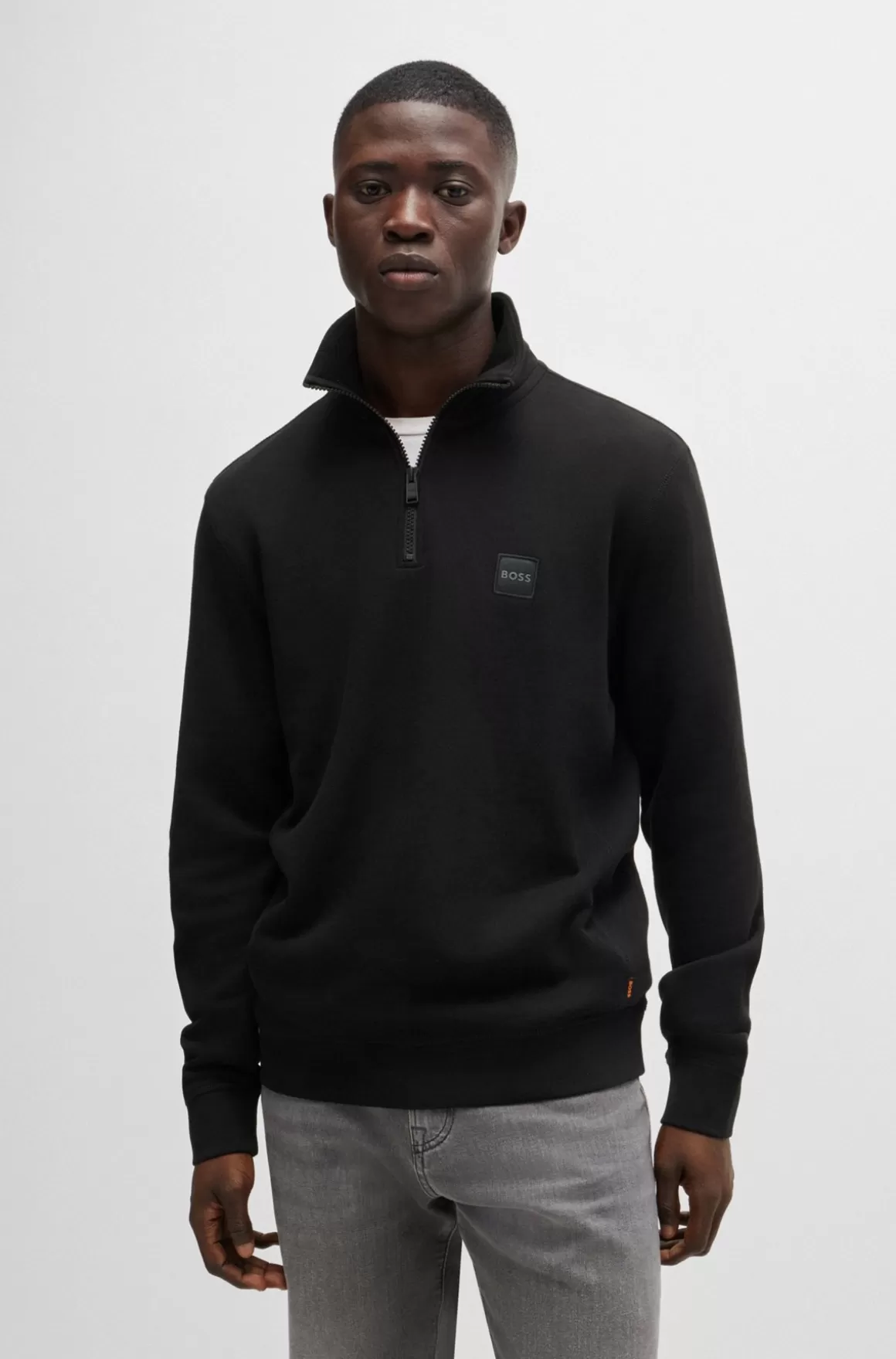 HUGO BOSS Sweatshirt I Sweatkvalitet Af Bomuld Med Lynlås I Halsen Og Logomærke
