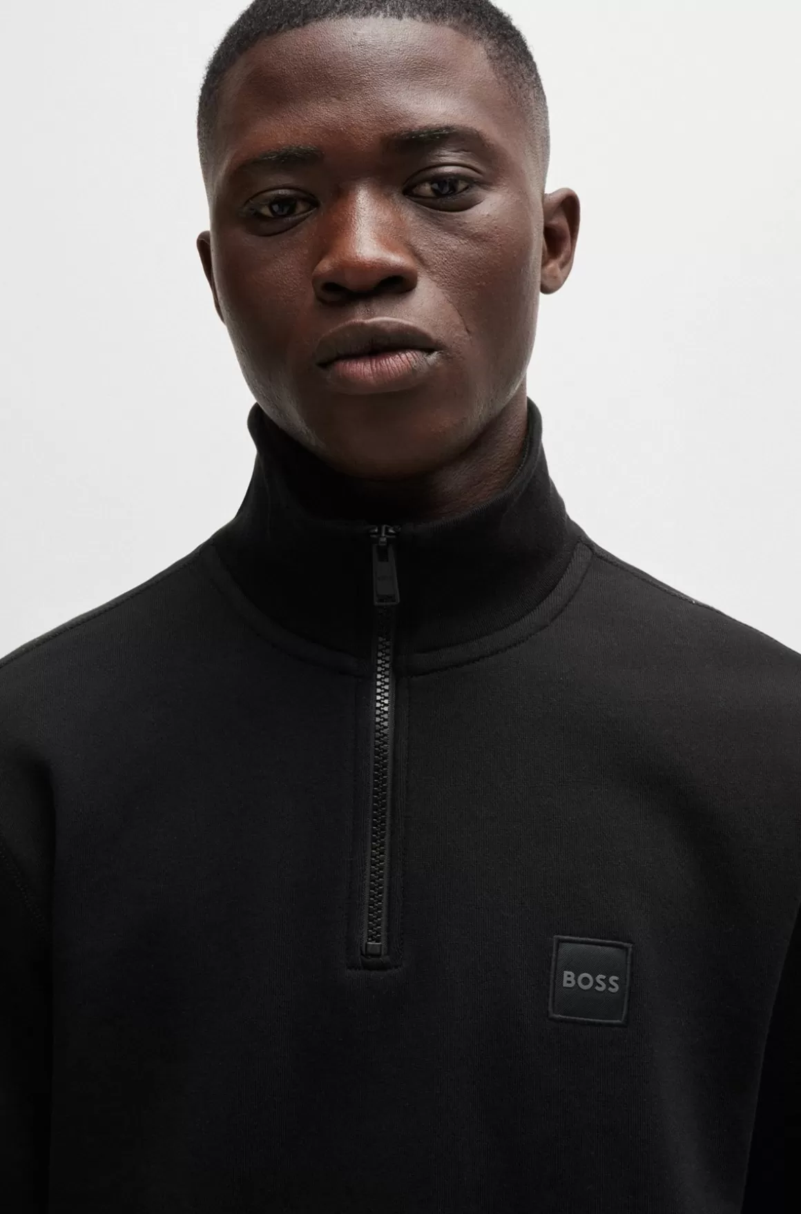 HUGO BOSS Sweatshirt I Sweatkvalitet Af Bomuld Med Lynlås I Halsen Og Logomærke