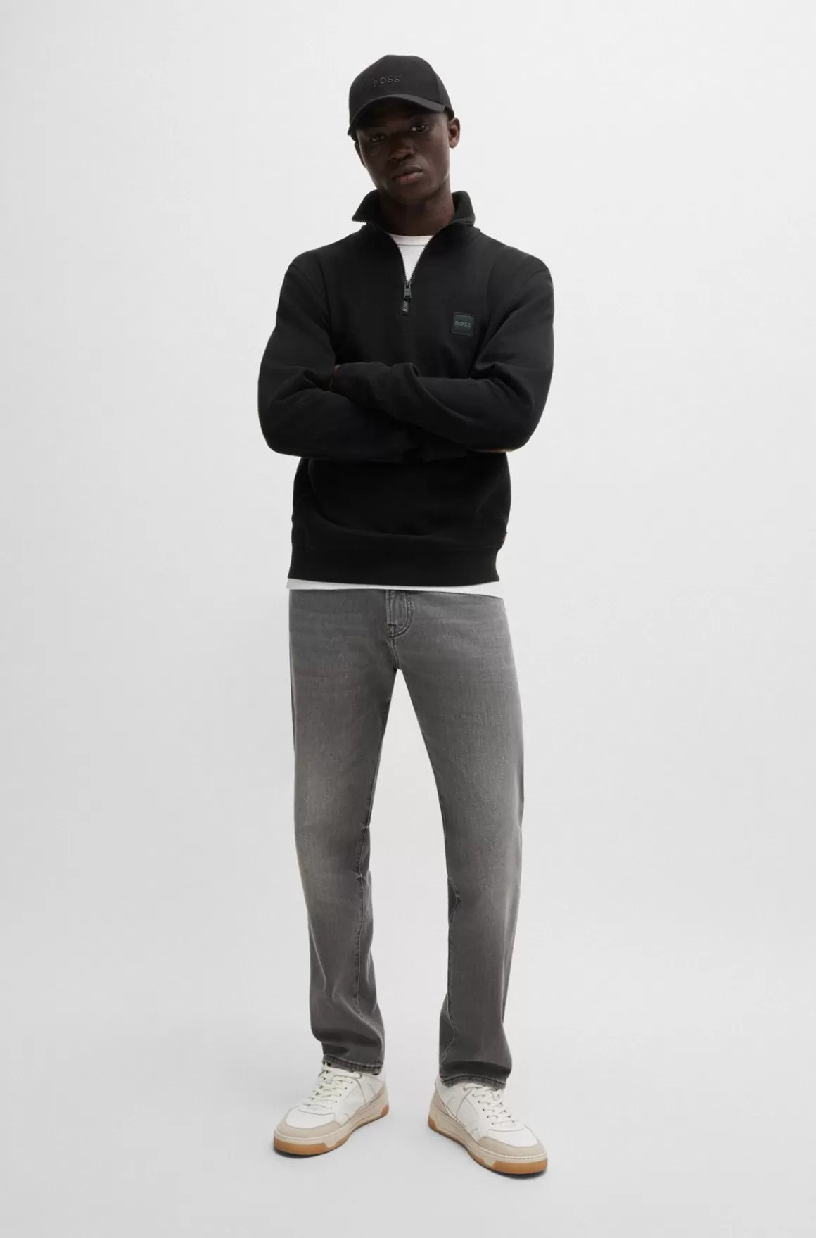 HUGO BOSS Sweatshirt I Sweatkvalitet Af Bomuld Med Lynlås I Halsen Og Logomærke