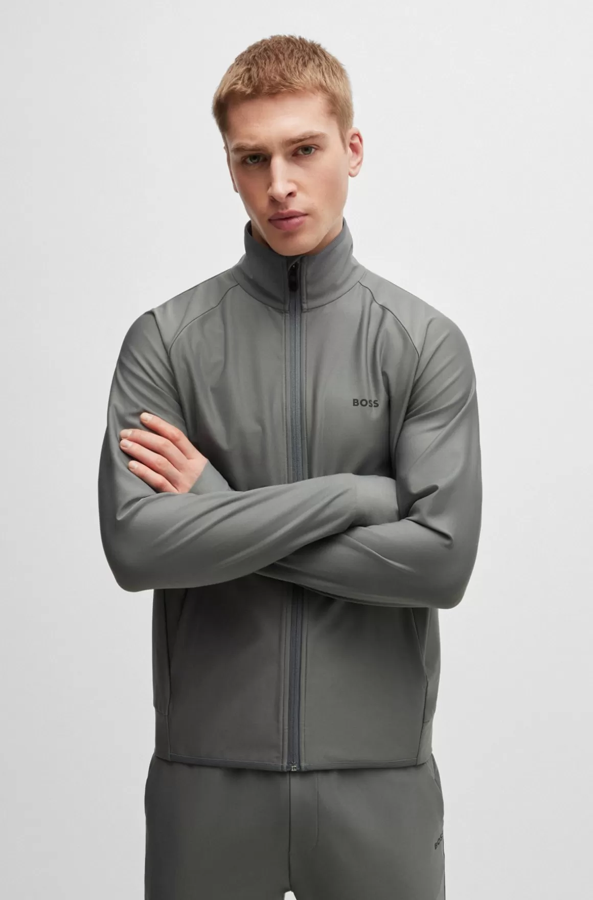 HUGO BOSS Sweatshirt Med Lynlås Og Dekorativt, Reflekterende Logo