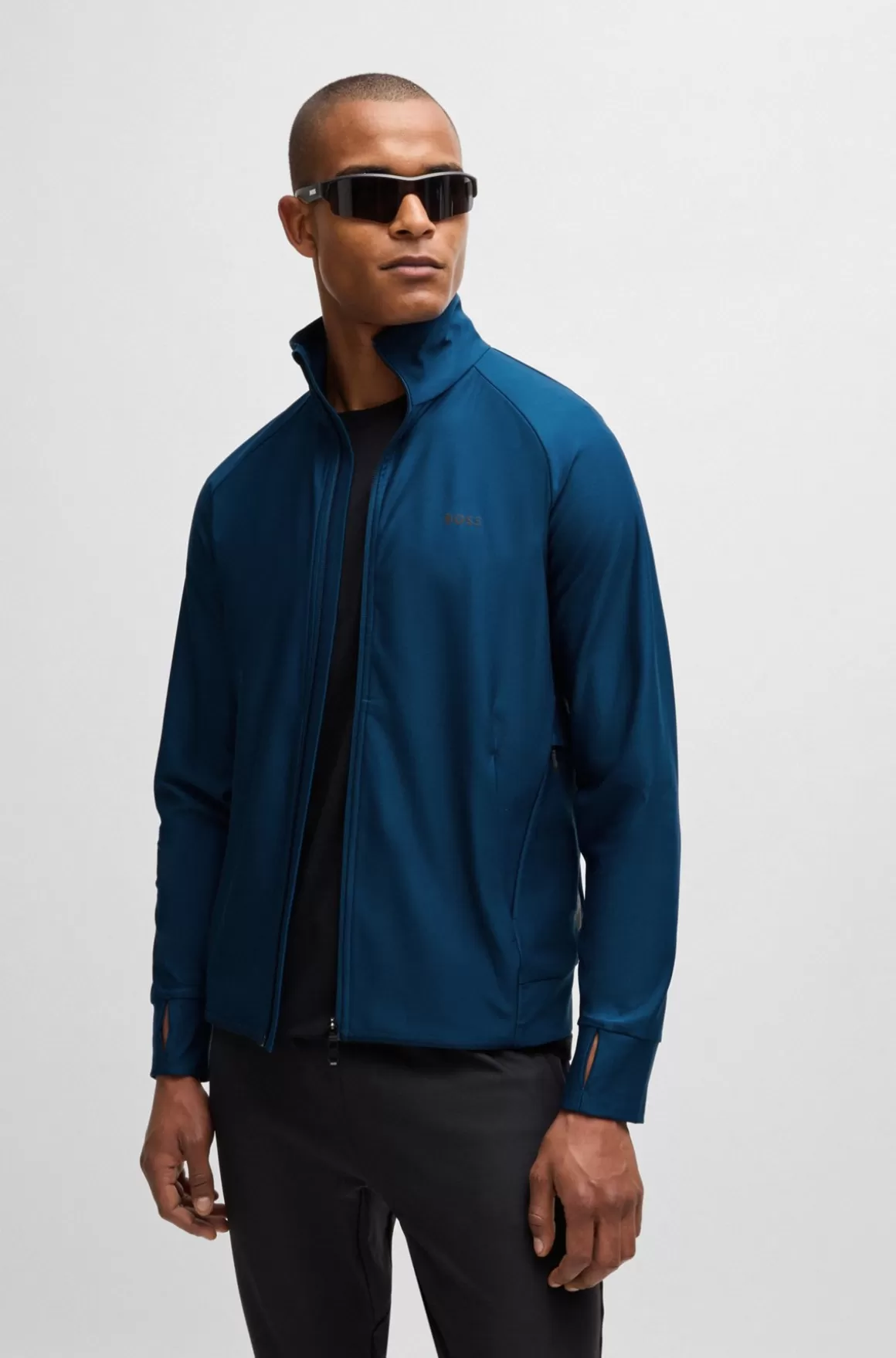 HUGO BOSS Sweatshirt Med Lynlås Og Dekorativt, Reflekterende Logo