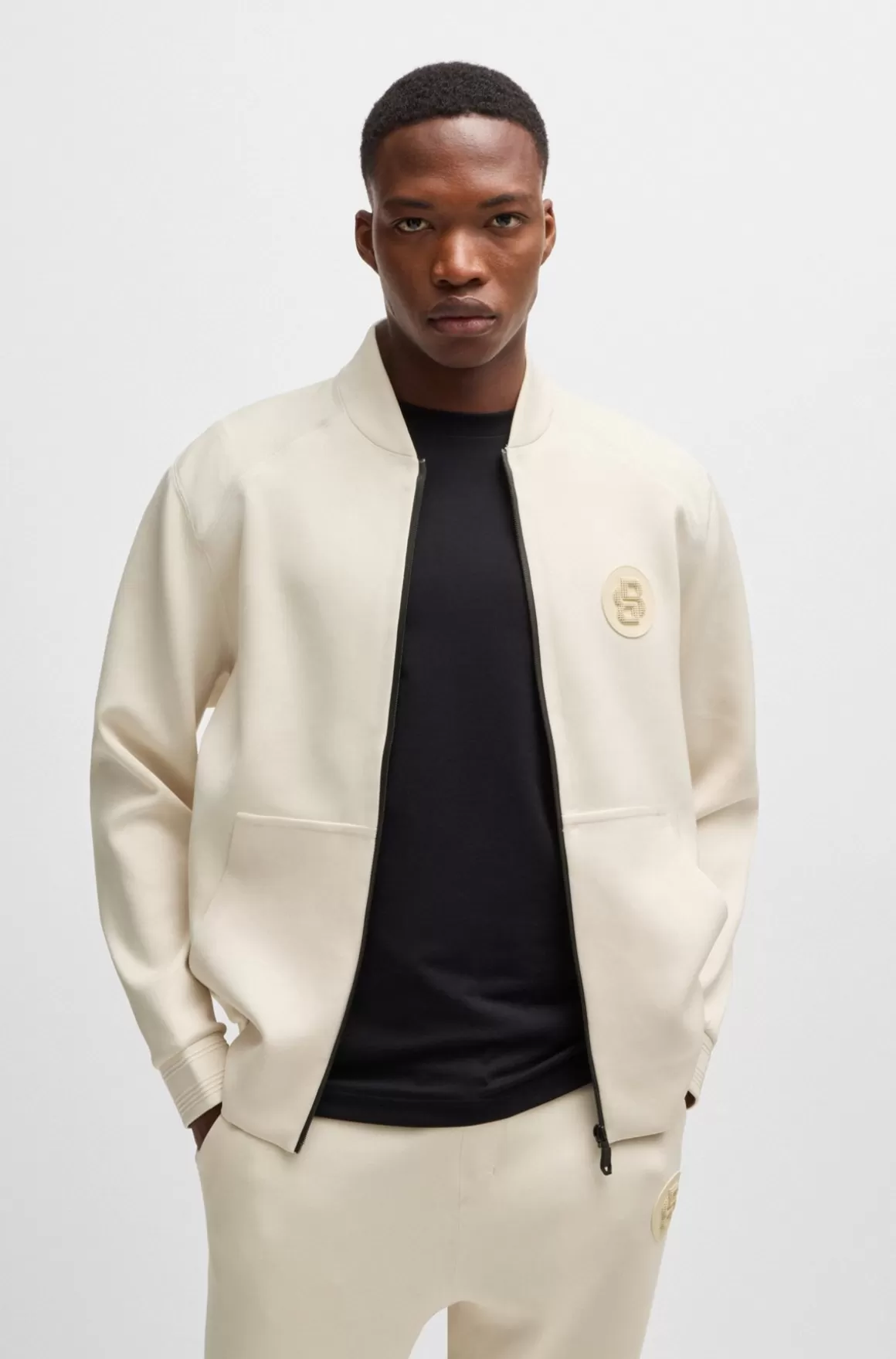 HUGO BOSS Sweatshirt Med Regular Fit Og Lynlås Samt Badge Med Dobbeltmonogram