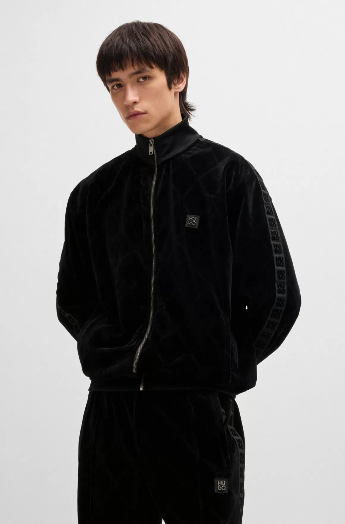 HUGO BOSS Sweatshirt Med Relaxed Fit I Fløjl Med Stræk Og Signaturkædemønster