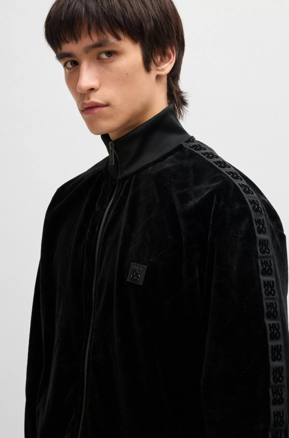 HUGO BOSS Sweatshirt Med Relaxed Fit I Fløjl Med Stræk Og Signaturkædemønster