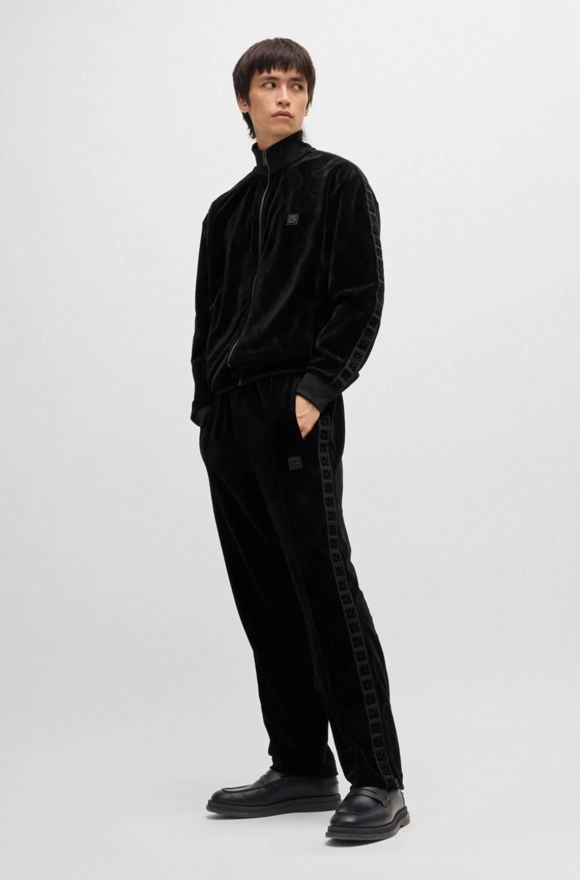 HUGO BOSS Sweatshirt Med Relaxed Fit I Fløjl Med Stræk Og Signaturkædemønster