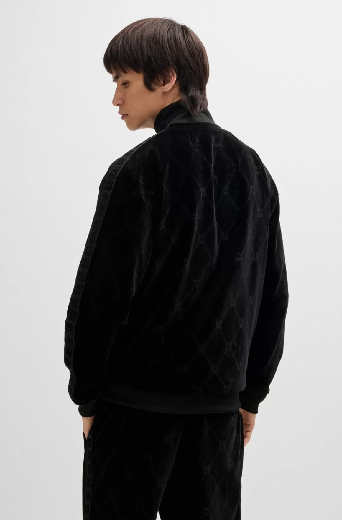 HUGO BOSS Sweatshirt Med Relaxed Fit I Fløjl Med Stræk Og Signaturkædemønster