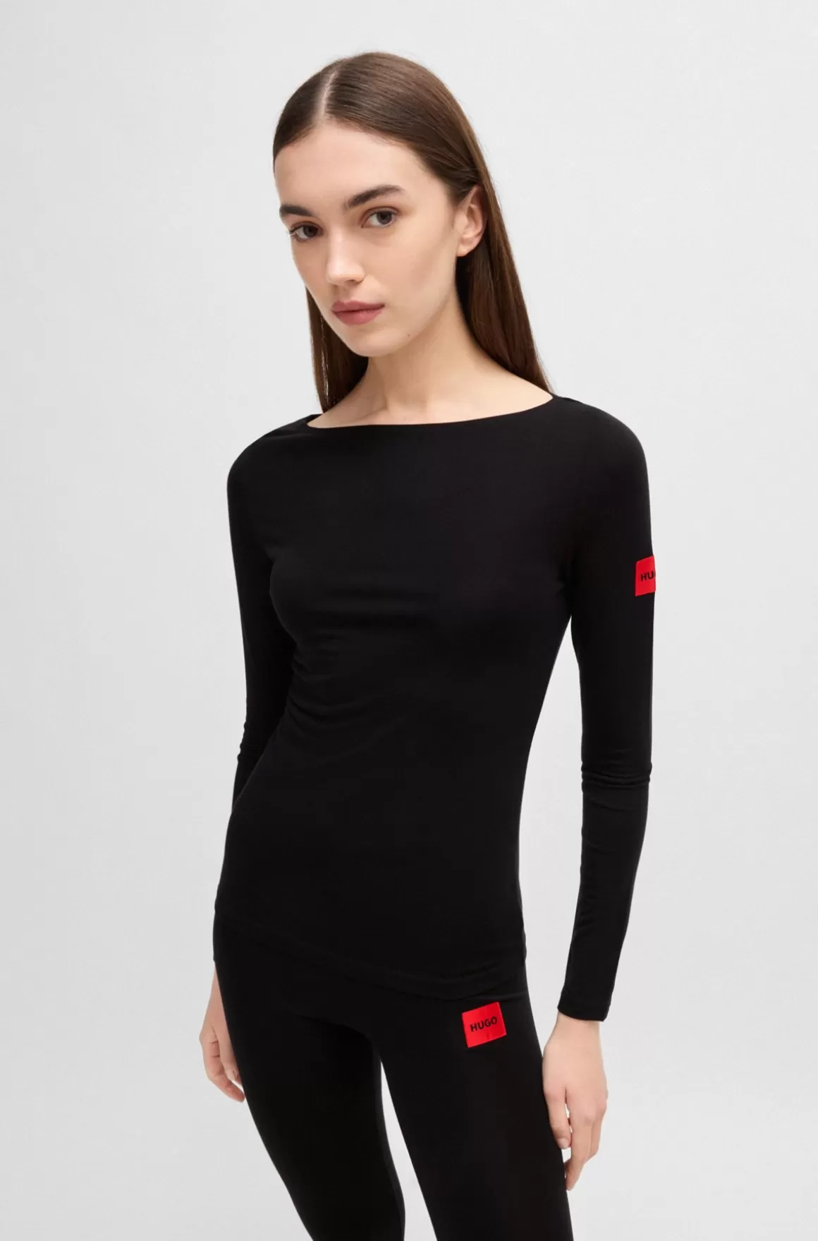 HUGO BOSS Termisk Top Med Slim Fit Og Rød Logomærkat