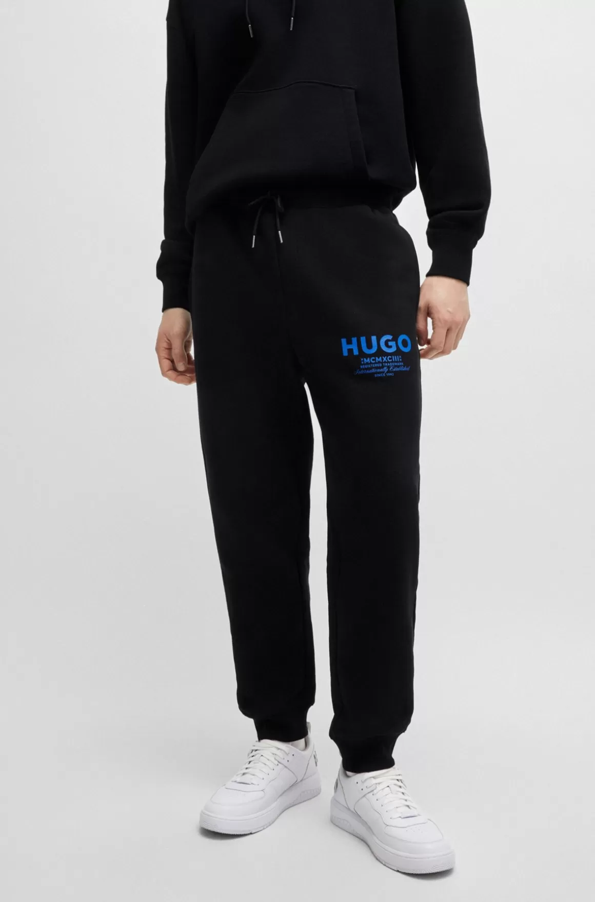 HUGO BOSS Tracksuit-bukser Med Logoprint I Bomuldsfrotté