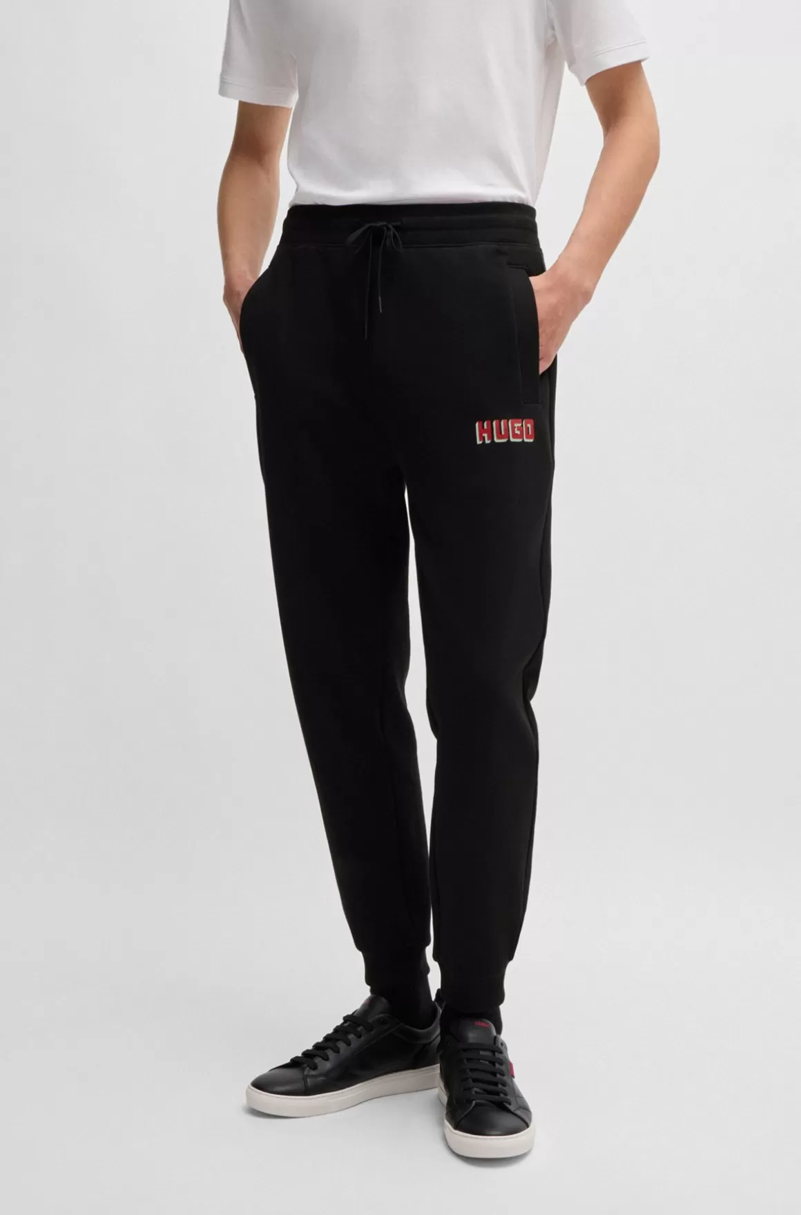 HUGO BOSS Tracksuit-bukser Med Logoprint I Bomuldsfrotté