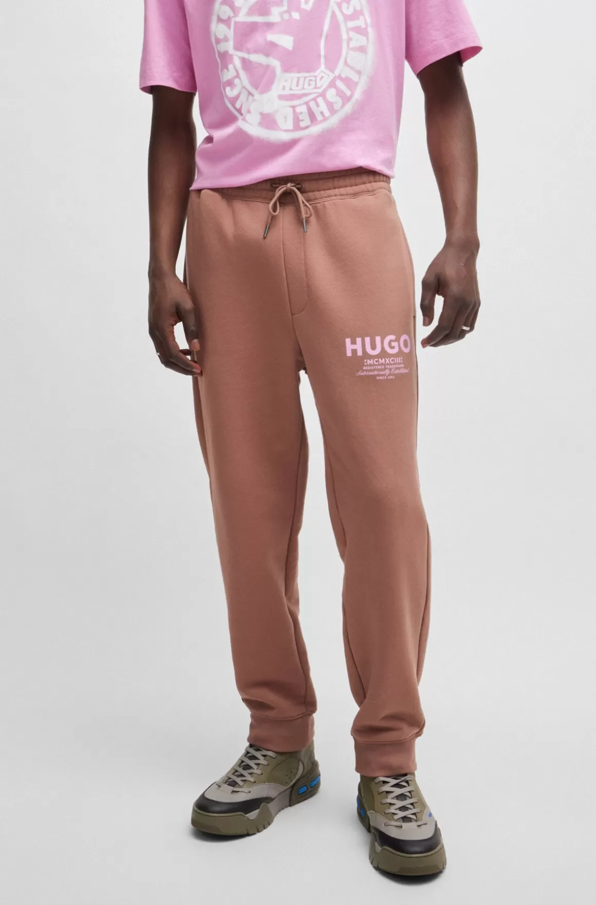 HUGO BOSS Tracksuit-bukser Med Logoprint I Bomuldsfrotté