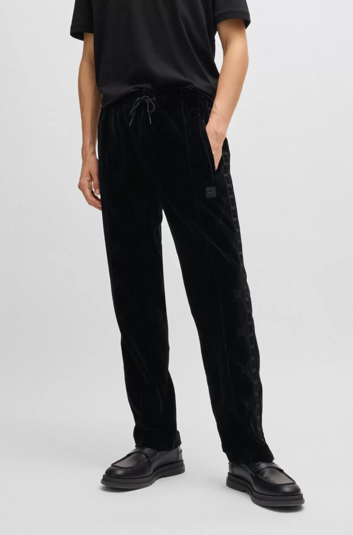 HUGO BOSS Tracksuit-bukser Med Relaxed Fit I Fløjl Med Signaturkædemønster