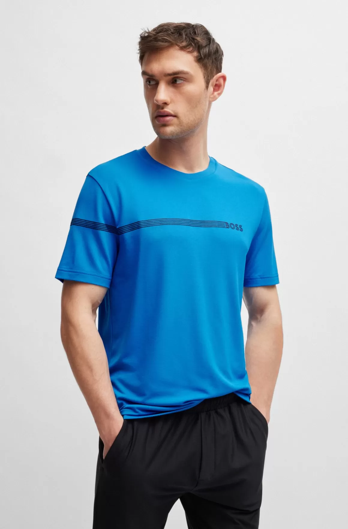 HUGO BOSS T-shirt I Bomuldsblanding Med Striber Og Logo