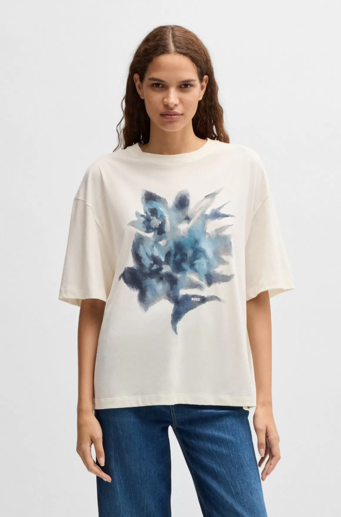 HUGO BOSS T-shirt I Bomuldsjersey Med Oversize Fit Og Sæsonens Grafik