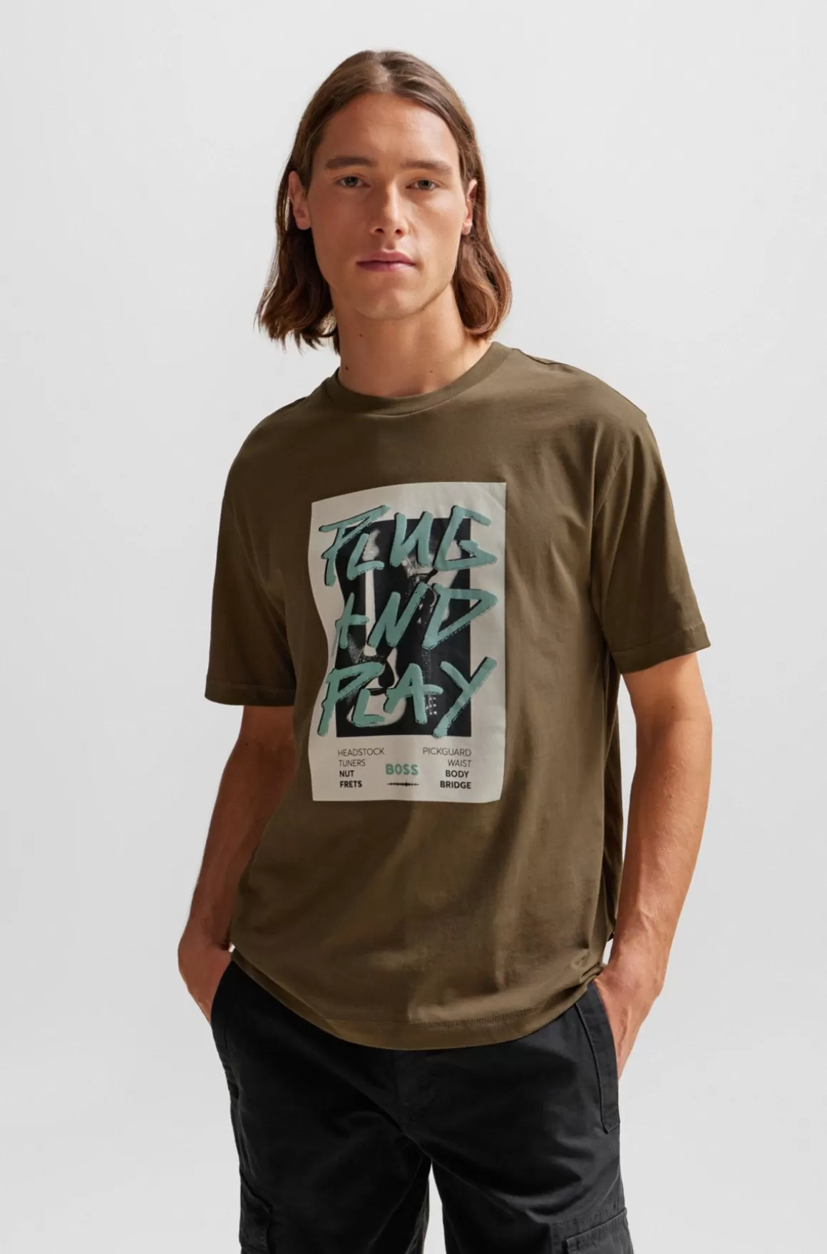 HUGO BOSS T-shirt Med Regular Fit I Bomuld Og Sæsonens Print