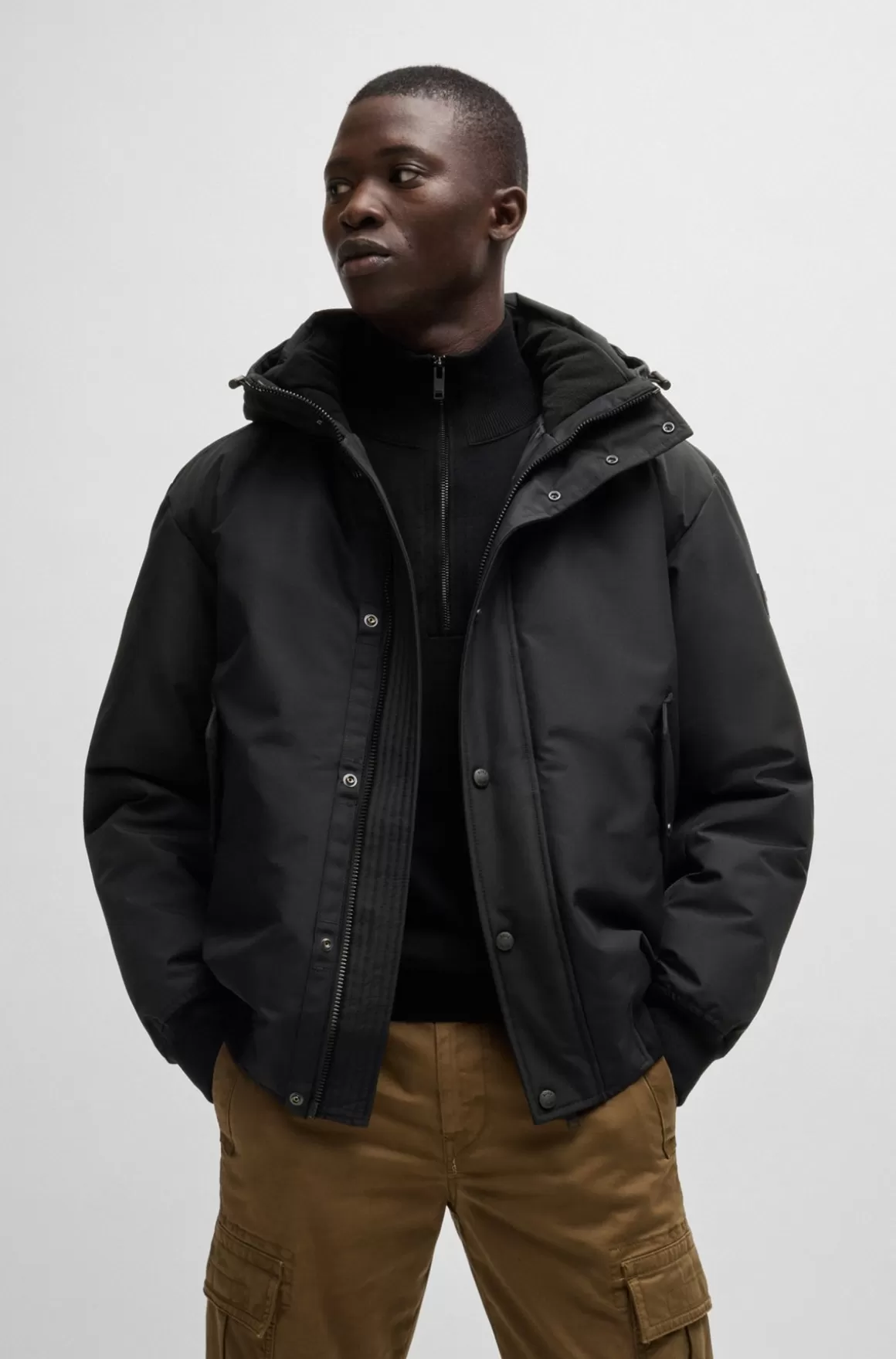 HUGO BOSS Vandskyende Parkajakke Med Kravefor I Polarfleece