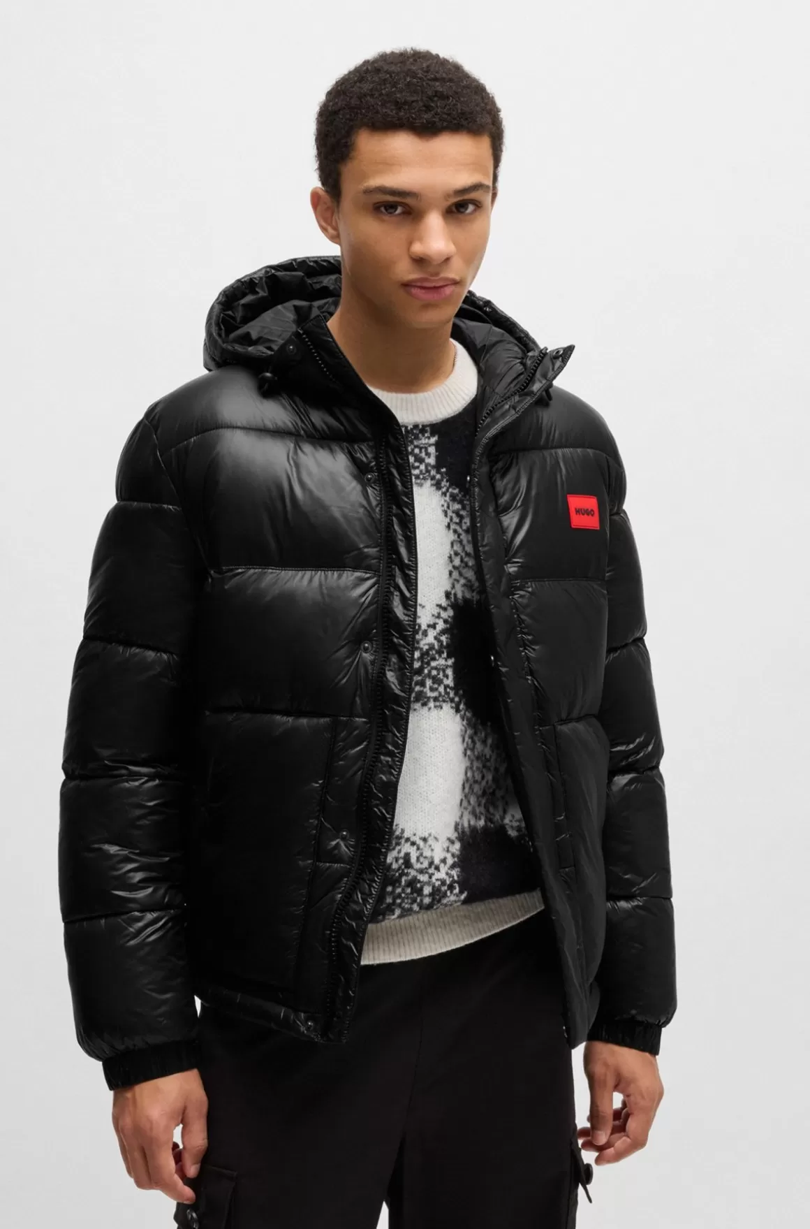 HUGO BOSS Vandskyende Puffer-jakke Med Rødt Logomærke